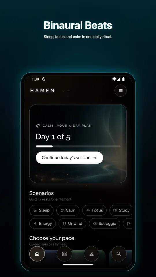 Hamen Android home screen and five-day plan